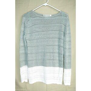 Vintage Austin Reed Gray White Knit Long Sleeves Ramie Rayon Mens Size Medium